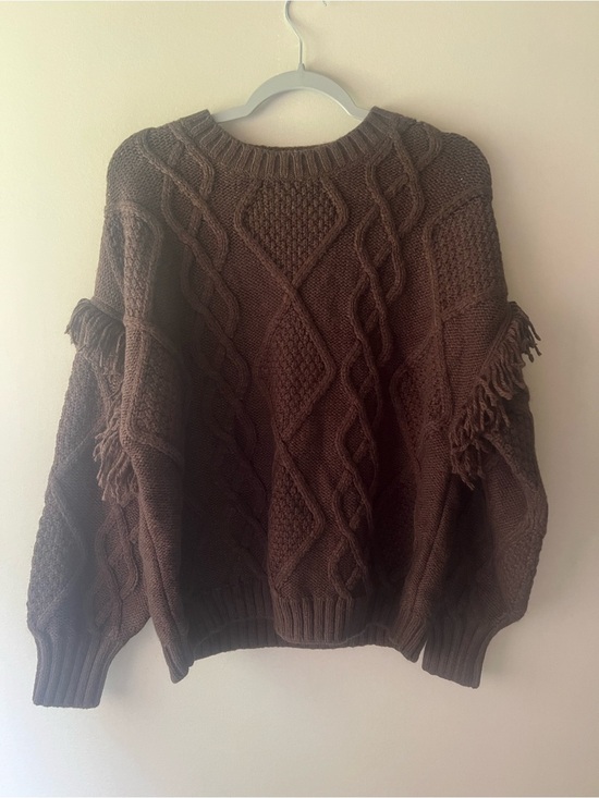 American Eagle Outfitters Sweaters - American Eagle Outfitters Brown Cable Knit Fringe Sweater
